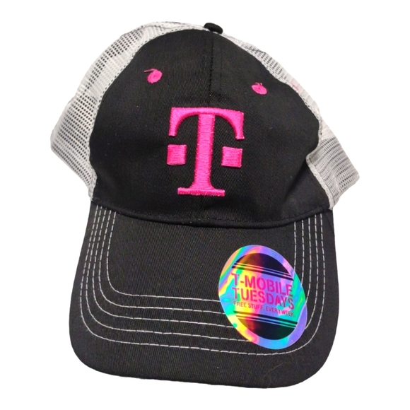 T Mobile Tuesdays Unisex Snapback Trucker Hat Pink and Black Accessory - Picture 1 of 5